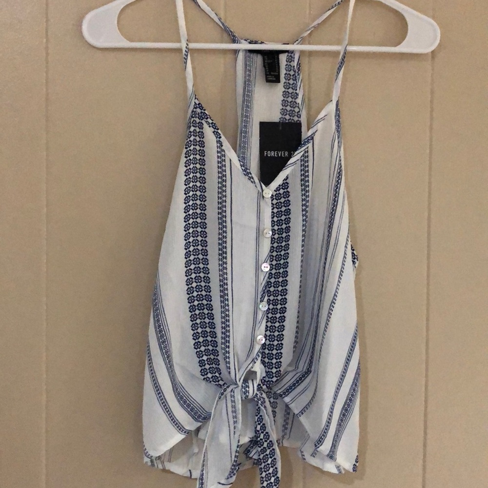 White and blue crop top